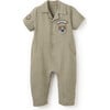 Pond Friends Olive Green Linen Camp Collar Jumpsuit, Green - Overalls - 1 - thumbnail