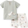 On The Farm Knit Henley Top & Printed Muslin Short Set, Multicolors - Shorts - 1 - thumbnail