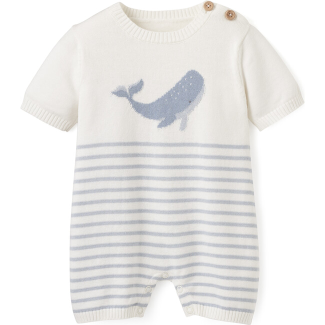 Ocean Adventure Whale Striped Shortall Knit, Blue - Shorts - 1