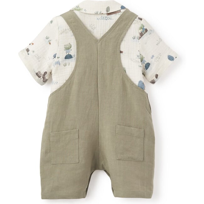 Pond Friends Organic Muslin Camp Shirt & Linen Overall Shorts, Green - Shorts - 3