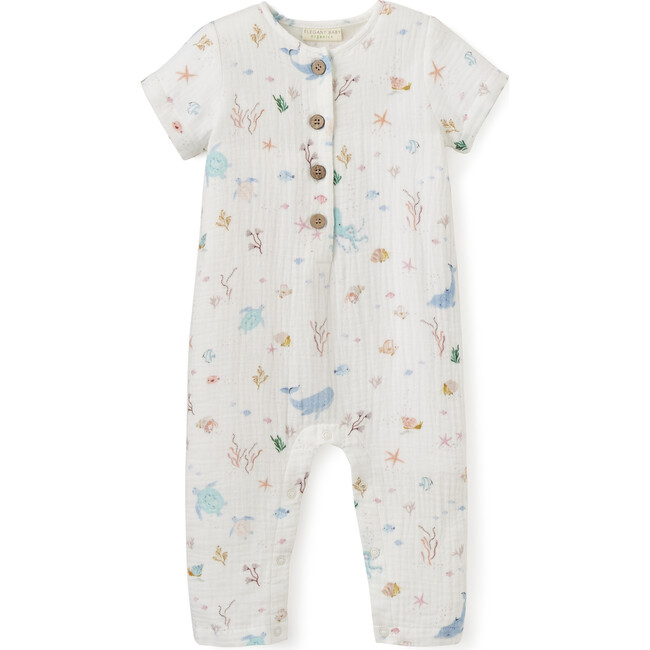 Ocean Adventure Muslin Short Sleeve Jumpsuit White, Blue