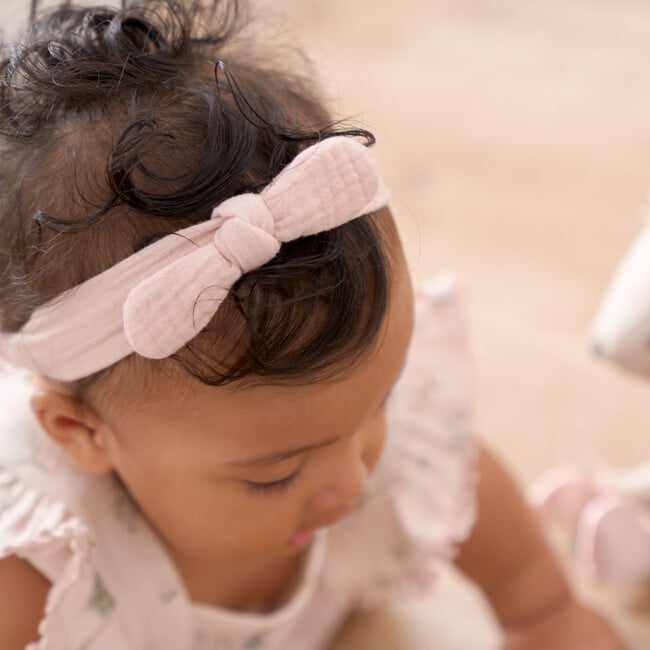 Headband Muslin Bow, Pink & Taupe - Headbands - 2