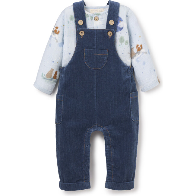 Magical Adventure Organic Muslin Top & Corduroy Overalls, Blue