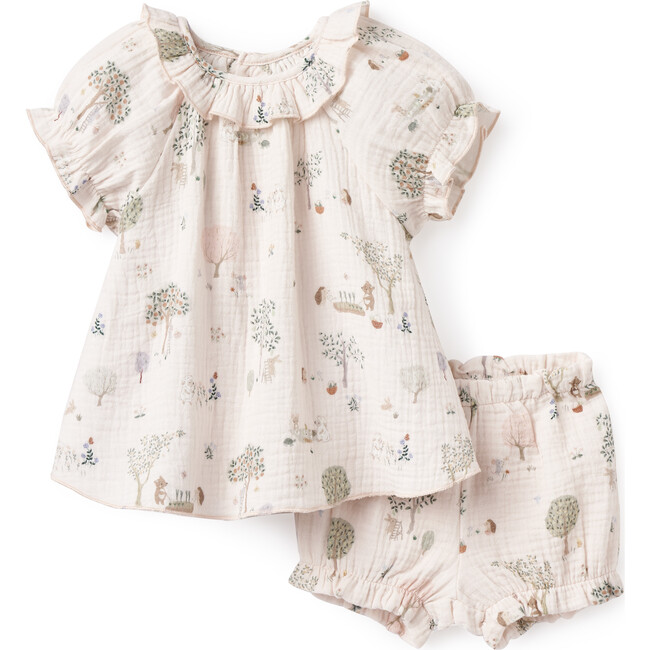 Garden Picnic Organic Muslin Top With Bloomer Set, Pink