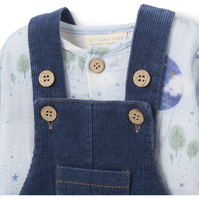 Magical Adventure Organic Muslin Top & Corduroy Overalls, Blue - Overalls - 2