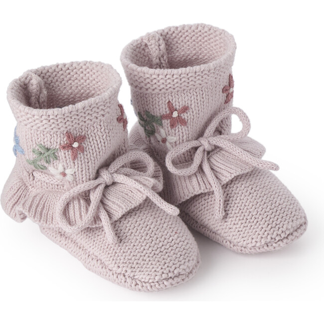 Fairytale Wonderland Embroidered Booties 0-12M, Violet & Pink