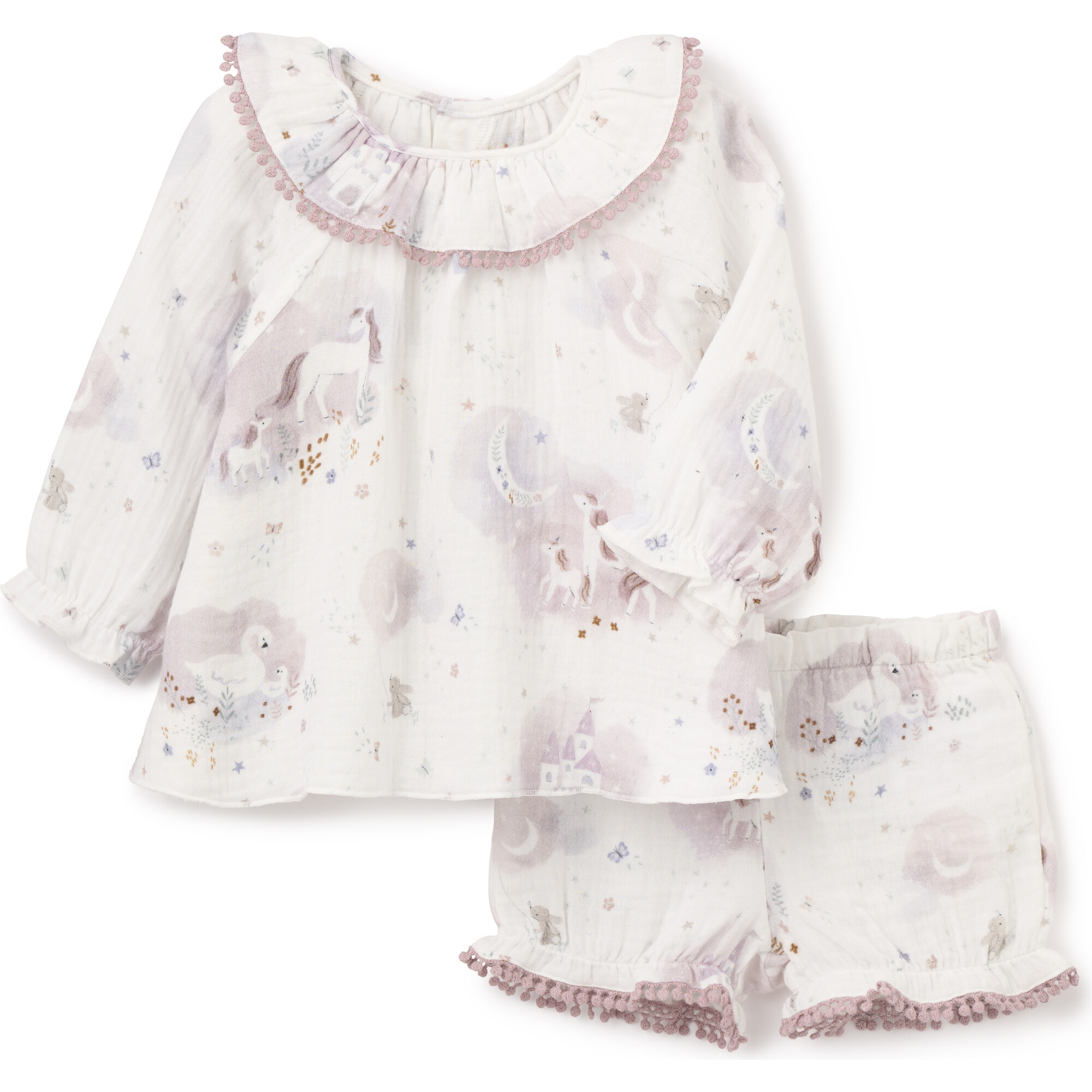 Fairytale Wonderland Organic Muslin Top & Bloomer Set, Pink - Bloomers - 1