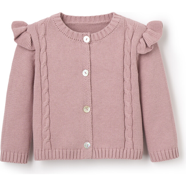 Fairytale Wonderland Flutter Sleeve Cable Cardigan, Mauve & Pink