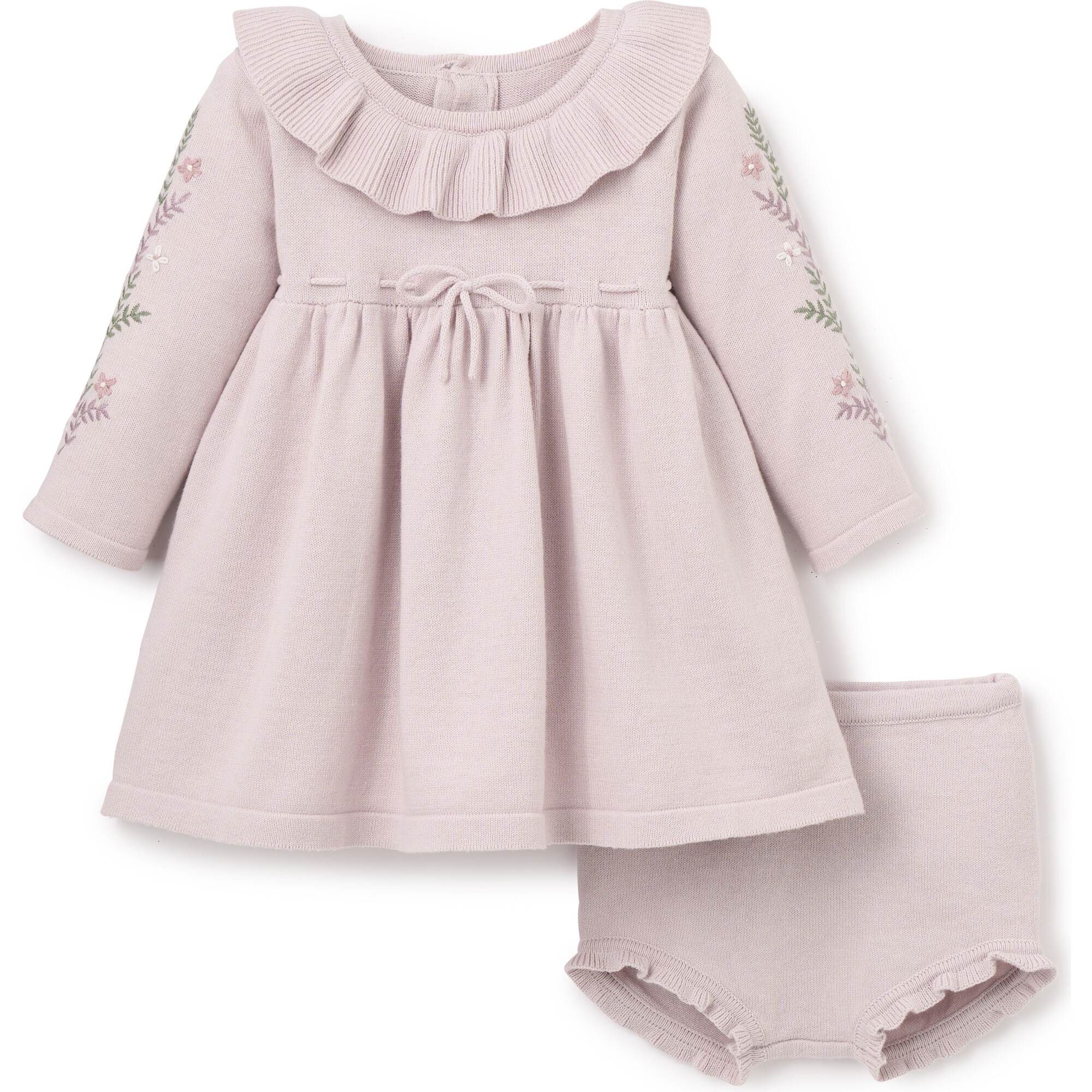 Fairytale Wonderland Embroidered Sleeve Knit Dress, Violet & Pink - Dresses - 1