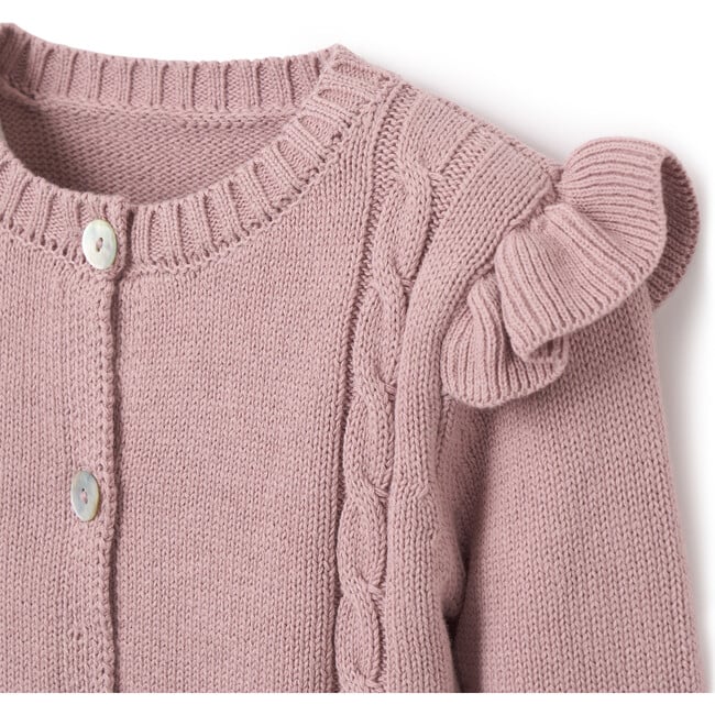 Fairytale Wonderland Flutter Sleeve Cable Cardigan, Mauve & Pink - Cardigans - 2