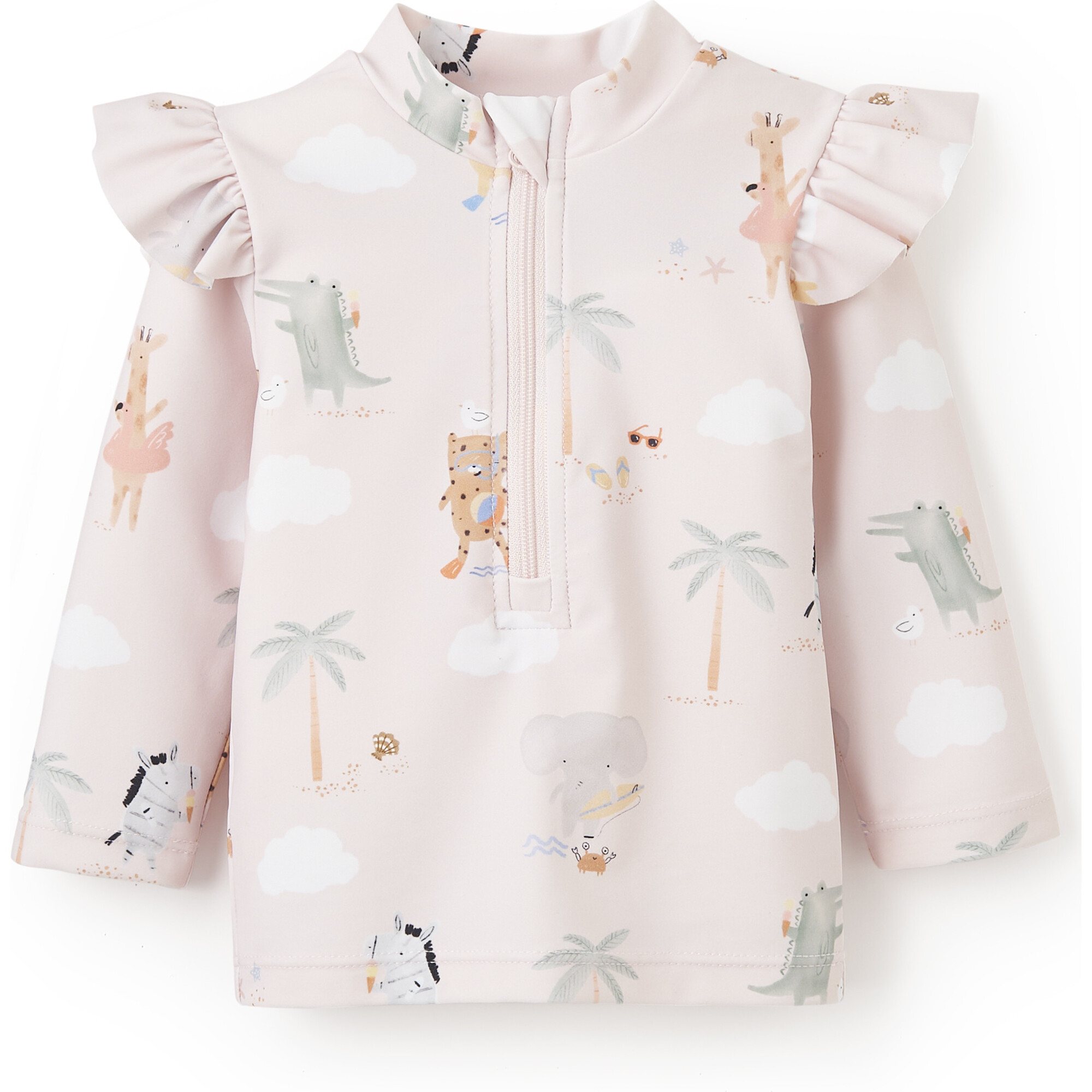 Seaside Safari Flutter Sleeve Rash Guard, Pink - Rash Guards - 1
