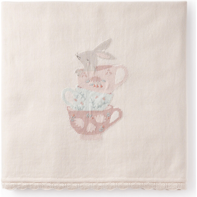 Tea Party Picnic Knit Hand-Embroidered Blanket, Florals