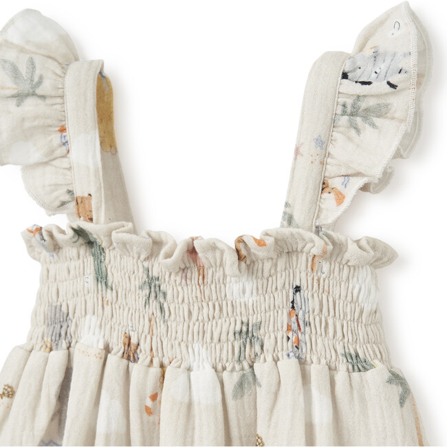 Seaside Safari Organic Muslin Smocked Sundress & Bloomer Set, Tan - Bloomers - 2