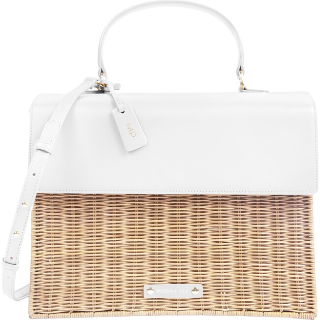 Women's Hand-Woven Wicker Large Luncher, White & Natural