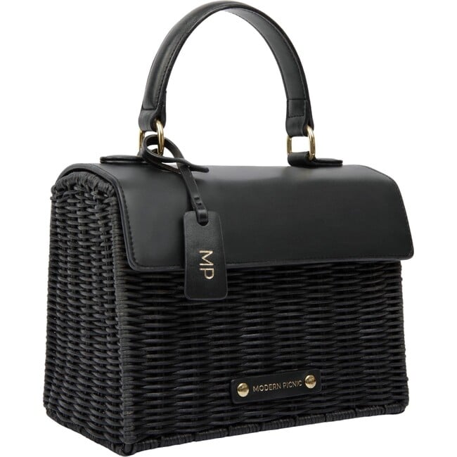 Women's Hand-Woven Wicker Mini Luncher, Black - Lunchbags - 2