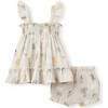 Seaside Safari Organic Muslin Smocked Sundress & Bloomer Set, Tan - Bloomers - 3