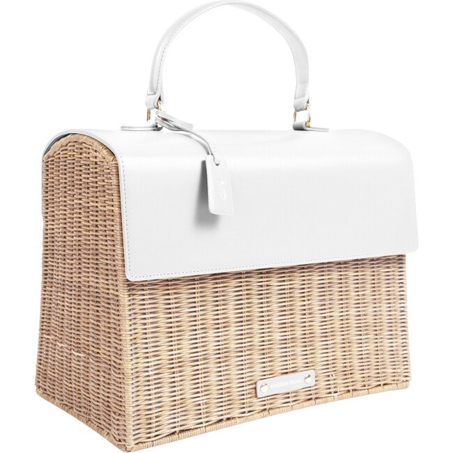 Women's Hand-Woven Wicker Large Luncher, White & Natural - Lunchbags - 2