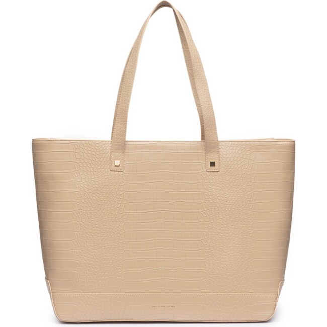 Women's Faux Croc Tote With Removable Pouch, Cream