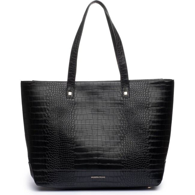 Women's Faux Croc Tote With Removable Pouch, Black