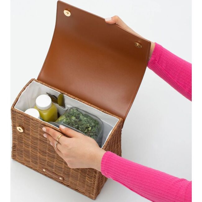Women's Hand-Woven Wicker Luncher, Brown - Lunchbags - 4