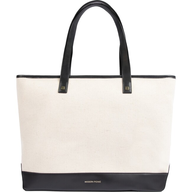 Women's Canvas Tote With Removable Pouch, Cream & Black