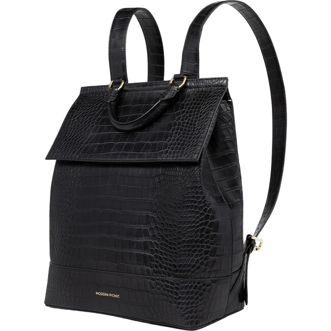 Women's Faux Croc Padded Laptop Sleeve Backpack, Black - Lunchbags - 2