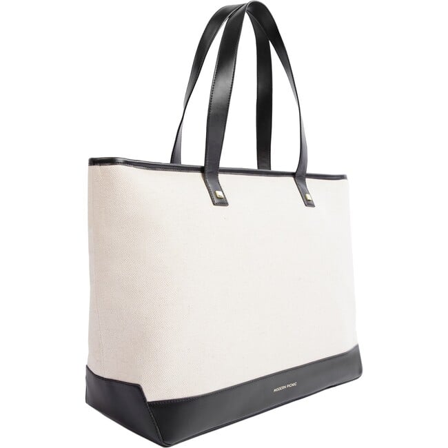 Women's Canvas Tote With Removable Pouch, Cream & Black - Lunchbags - 2