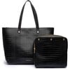 Women's Faux Croc Tote With Removable Pouch, Black - Lunchbags - 3