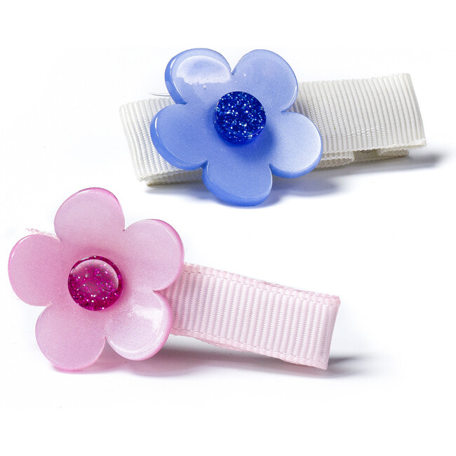 Flower Vania Baby in Satin Blue and Light Pink Hair Clips