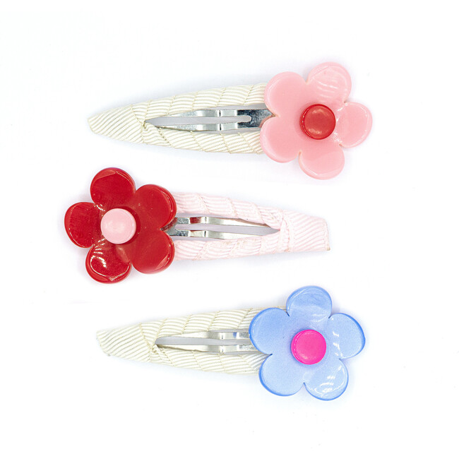 Flower Vania in Satin Blue Red Light Pink Hair Clips