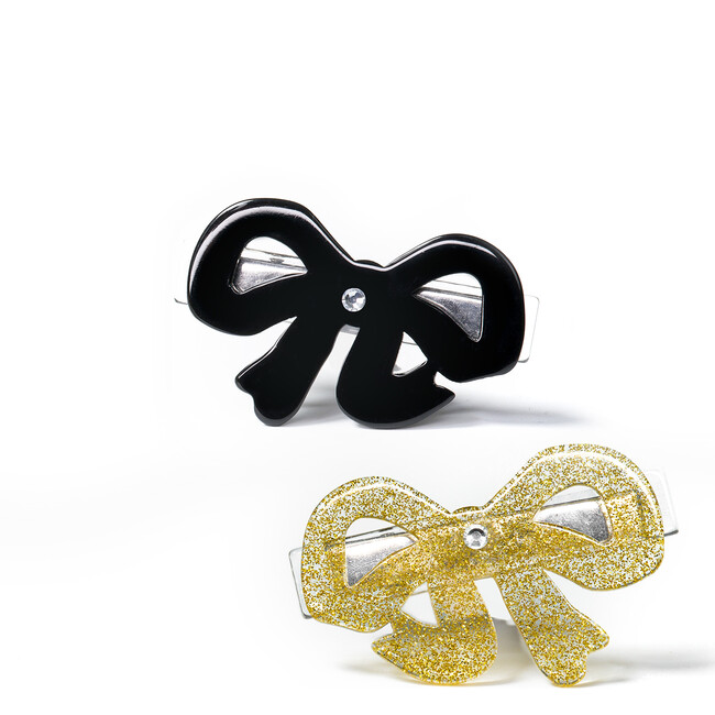 Bows Fancy Black with Gold Hair Clips