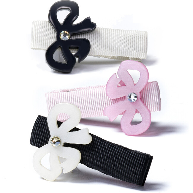 Baby Bow Fancy in Black, Satin Pink, and White Hair Clips