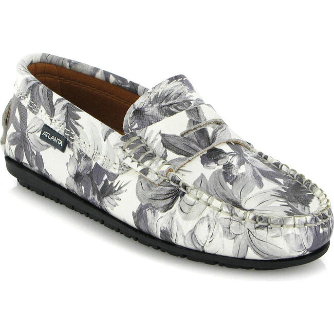 Penny 032 Walker Moccasins, Grey Flowers Printed Leather