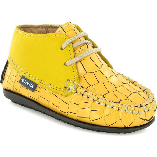 Ankle Moccasin Boots, Yellow Printed Leather
