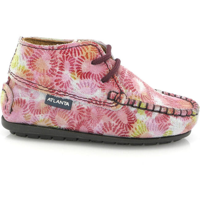 Ankle Moccasin Boots, Pink Printed Leather