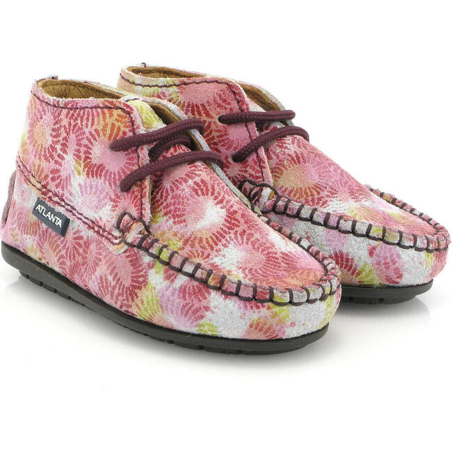 Ankle Moccasin Boots, Pink Printed Leather - Boots - 3