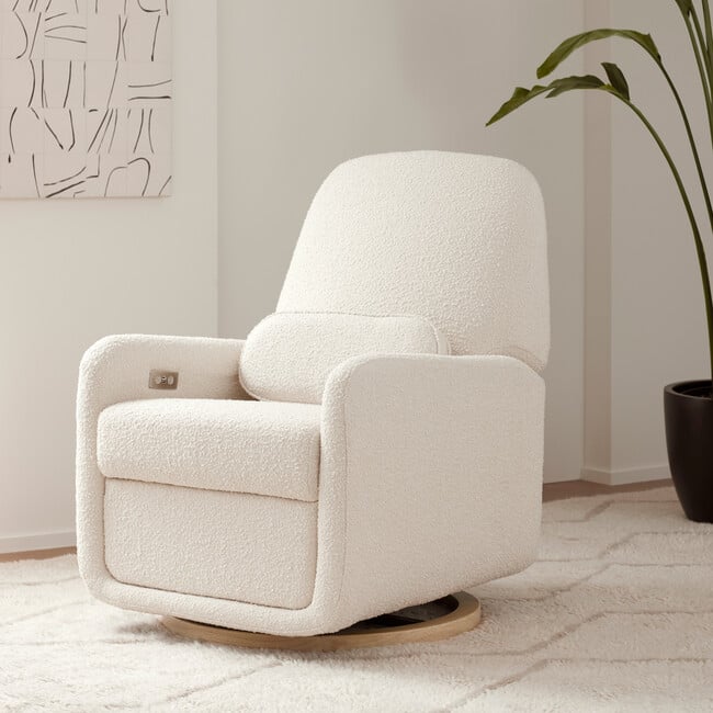 Arc Electronic Recliner and Swivel Glider in Boucle with USB port,  Ivory Boucle w/ Light Wood base - Nursery Chairs - 2