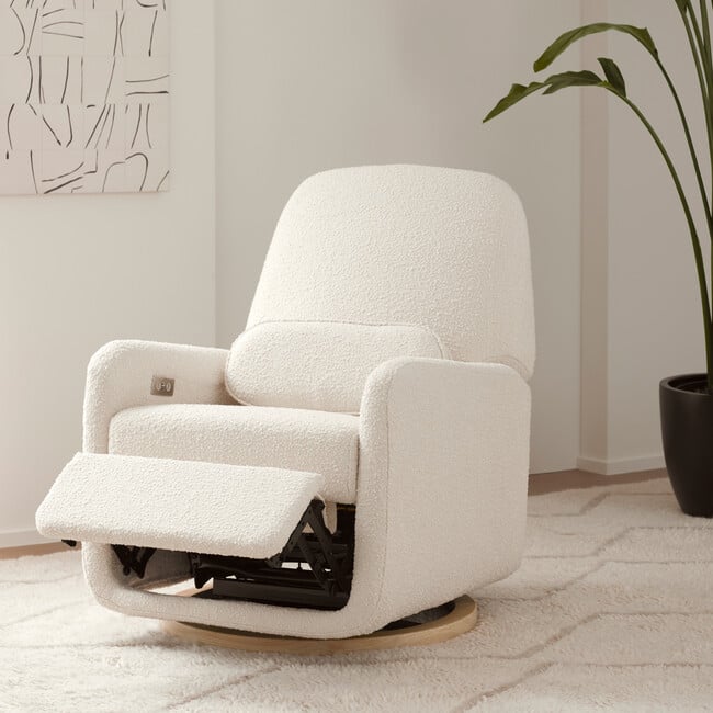 Arc Electronic Recliner and Swivel Glider in Boucle with USB port,  Ivory Boucle w/ Light Wood base - Nursery Chairs - 3