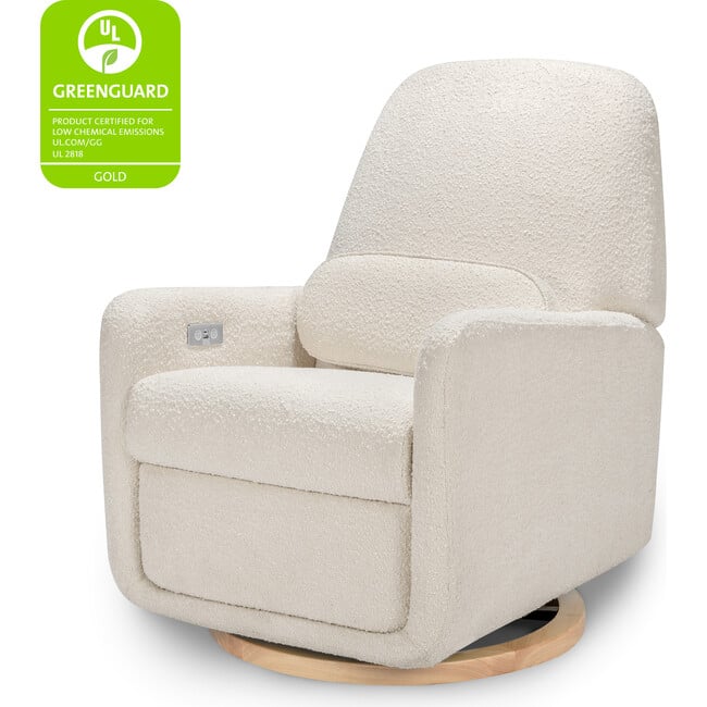 Arc Electronic Recliner and Swivel Glider in Boucle with USB port,  Ivory Boucle w/ Light Wood base - Nursery Chairs - 11