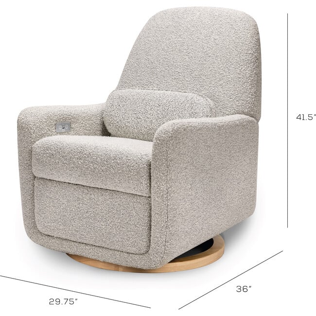 Arc Electronic Recliner and Swivel Glider in Boucle with USB port, Black White Boucle - Nursery Chairs - 11