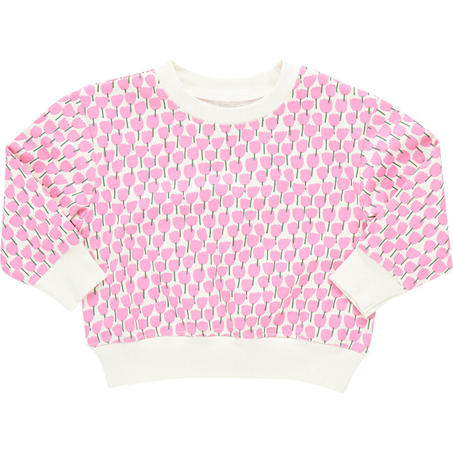 Girls Organic Pullover, Pink Tulips