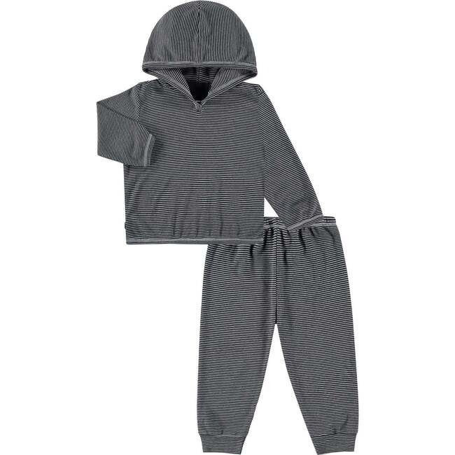 Toddler and Kid Stripe Rib Organic Over Dye Hoodie & Legging Loungewear Set, Black