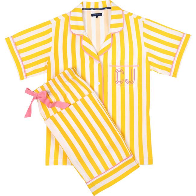 *Exclusive* Womens Retro Stripe Pajama Pants Set, Yellow Stripe
