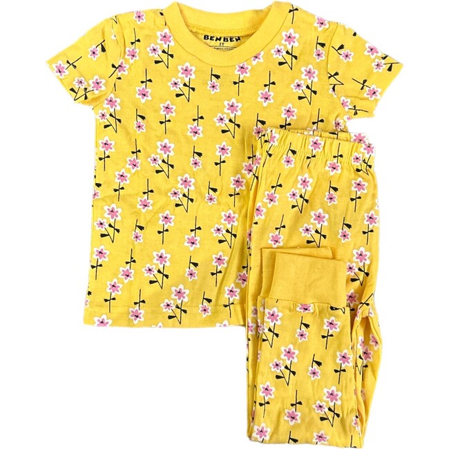 Kids Short Sleeve Pajamas, Yellow Flowers