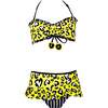 Rossi Heart Print Striped Sleeveless Ruffle 2-Piece Bikini, Yellow & Black - Two Pieces - 1 - thumbnail