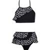 Tinto Print Halter Neck Ruffled 2-Piece Bikini Swimsuit, Black & White - Two Pieces - 1 - thumbnail