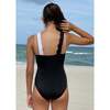 Yuki Scalloped V-Neck 2-Tone Belted Swimsuit, Black & White - One Pieces - 3