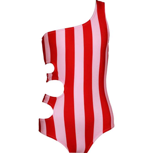 Nikita Striped One Shoulder Cut-Out Swimsuit, Red & Pink