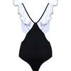 Lila Ruffle V-Neck Cut-Out Swimsuit, White & Black - One Pieces - 1 - thumbnail