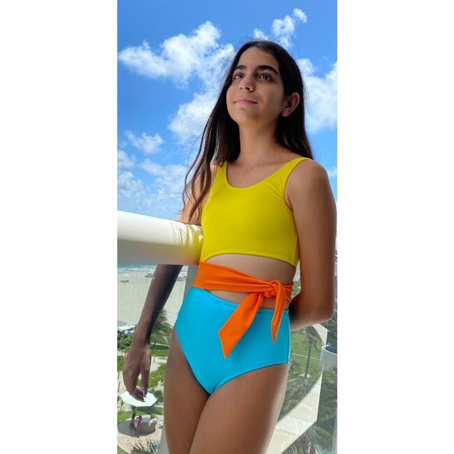 Kylie Sleeveless Cut-Out Belted Swimsuit, Yellow & Blue - One Pieces - 2